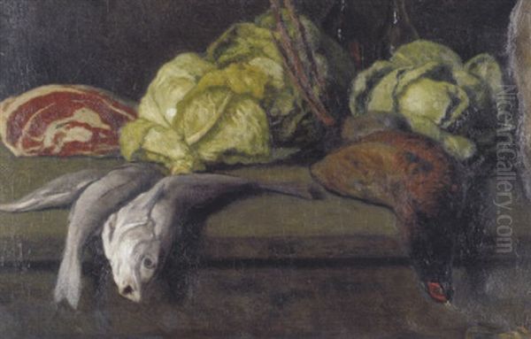 Kuchenstilleben Oil Painting by Otto Scholderer