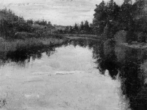 Abendstimmung Am Fluss Oil Painting by Otto Scholderer