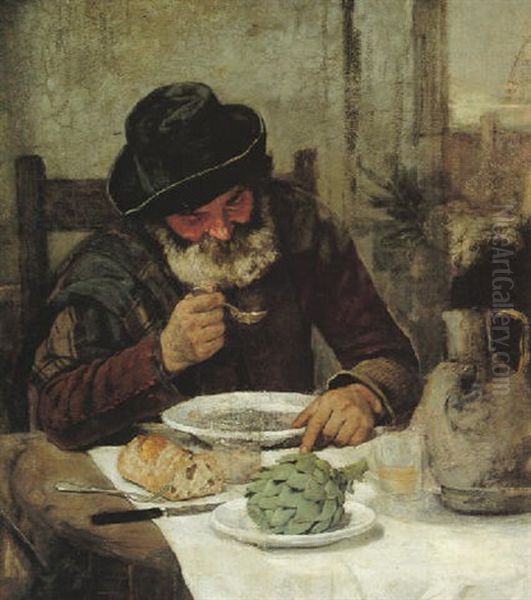 Alter Mann Suppe Essend Oil Painting by Otto Scholderer