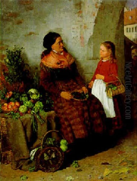 Kleiner Plausch Am Wochenmarkt Oil Painting by Otto Scholderer