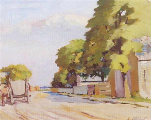 Dorfstrase Mit Fuhrwerk Oil Painting by Leopold Scholm