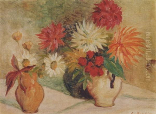 Stillleben Mit Blumen In Krugen Oil Painting by Leopold Scholm