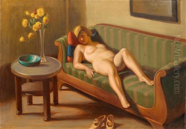 Nu Dans Un Canape (+ Nu, Verso) Oil Painting by Georg Scholz