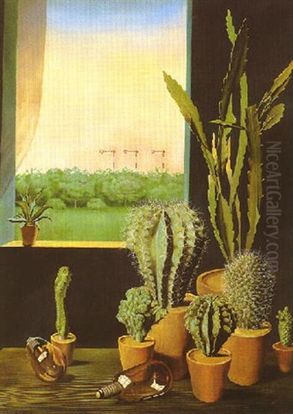 Kakteen Und Semaphore Ii Oil Painting by Georg Scholz