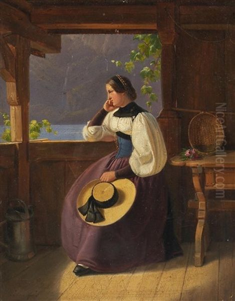 Auf Der Seeterrasse Oil Painting by Friedrich Wilhelm Schon