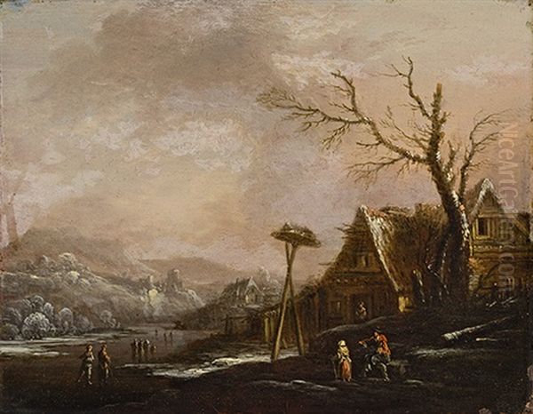 Landschaft Mit Bauernhof Oil Painting by Johann Gottlieb Schoen