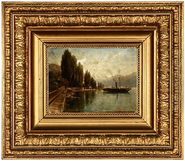 Docked Sailboat Oil Painting by Alfred K.J.O. von Schoenberger