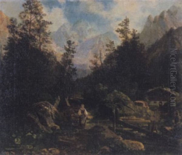Sommerliches Gebirgstal Mit Gehoft Oil Painting by Alfred K.J.O. von Schoenberger