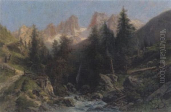 Spatnachmittag Im Hochgebirge Oil Painting by Alfred K.J.O. von Schoenberger