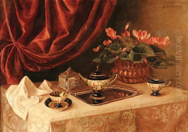 Still Life With Flowers And Porcelain Oil Painting by Ignaz Schoenbrunner the Elder