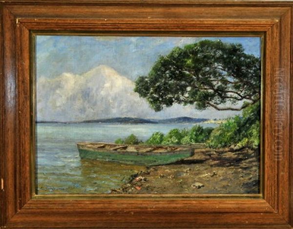 Boot Am Ufer Der Fraueninsel Im Chiemsee Oil Painting by Leopold Schoenchen