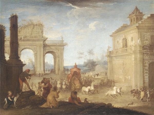 The Triumphal Entry Of Alexander The Great Into Babylon Oil Painting by Johann Heinrich Schoenfeldt