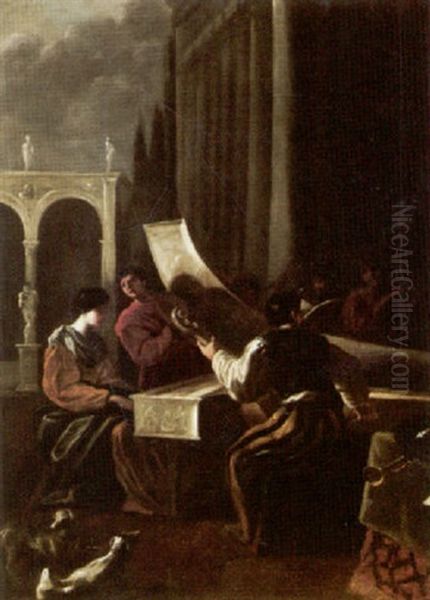 A Musical Party On A Terrace Oil Painting by Johann Heinrich Schoenfeldt