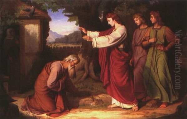 Drei Engel Verheissen Abraham Die Geburt Seines Sohnes Isaak Oil Painting by Karl Schoenherr