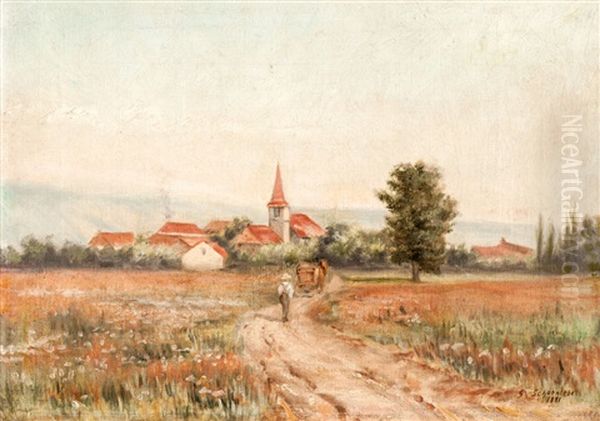 Ansicht Eines Dorfes In Hugeliger Landschaft Oil Painting by Gustav Schoenleber