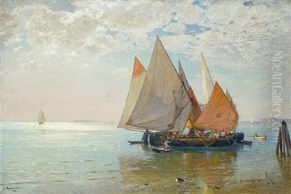 Venezianisches Fischerboot In Der Lagune Oil Painting by Gustav Schoenleber