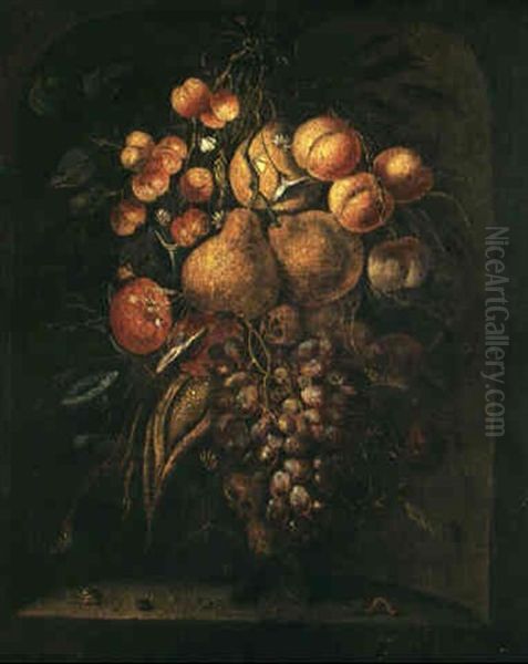 Stilleben Med Frukter I Nisch Oil Painting by Hendrik Schoock