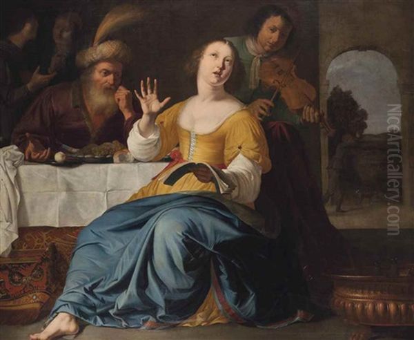 Esther And Mordecai Oil Painting by Aelbert Jansz van der Schoor