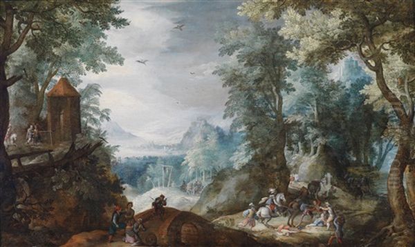 Bewaldete Landschaft Mit Einem Uberfall Oil Painting by Pieter Schoubroeck