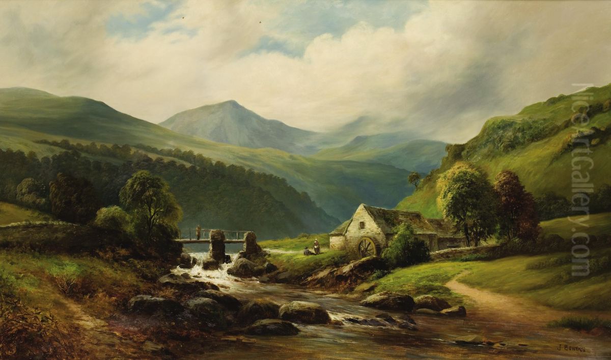 Watermill In A Landscape Oil Painting by Stephen J. Bowers