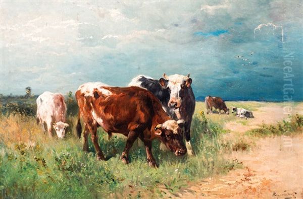 Koeien In Duinlandschap Oil Painting by Henry Schouten