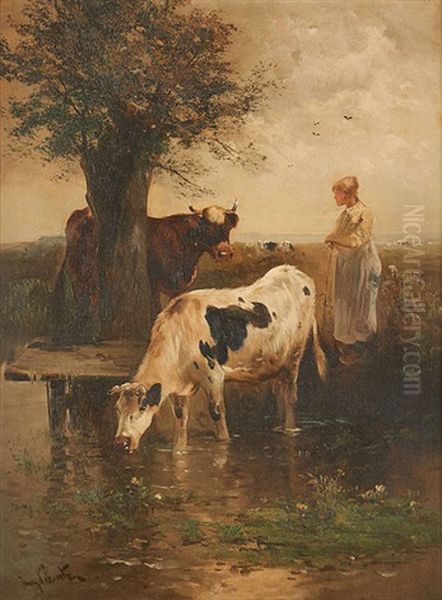 Vaches D'abreuvant Oil Painting by Henry Schouten