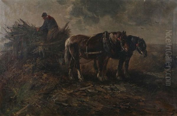 Vue De La Fagne Animee D'une Ramasseuse De Bois Oil Painting by Henry Schouten