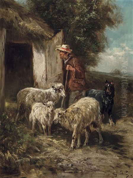 Berger Et Moutons Pres De L'etable Oil Painting by Henry Schouten