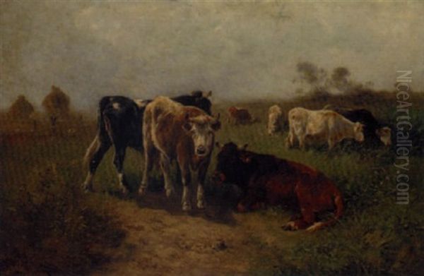 Cattle Grazing In A Summer Meadow Oil Painting by Henry Schouten