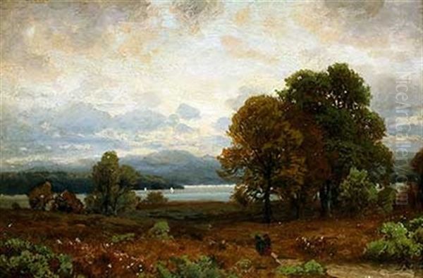 Spaziergang In Herbstlicher Abendstimmung Am Starnberger See Oil Painting by Josef Schoyerer