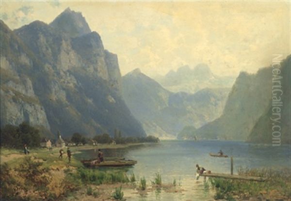 Blick Auf Den Walensee Bei Weesen Oil Painting by Josef Schoyerer