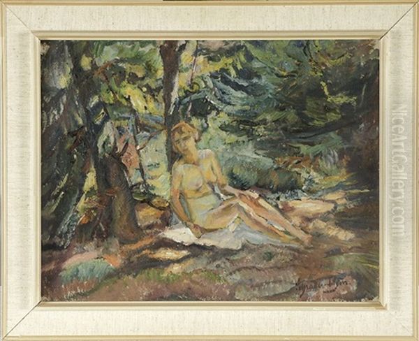 Weiblicher Akt In Waldlandschaft Oil Painting by Carl Hans Schrader-Velgen