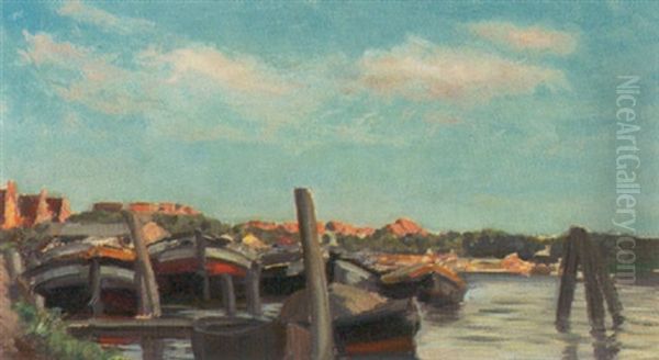 Havneparti Fra Lubeck Oil Painting by Julius Schrag