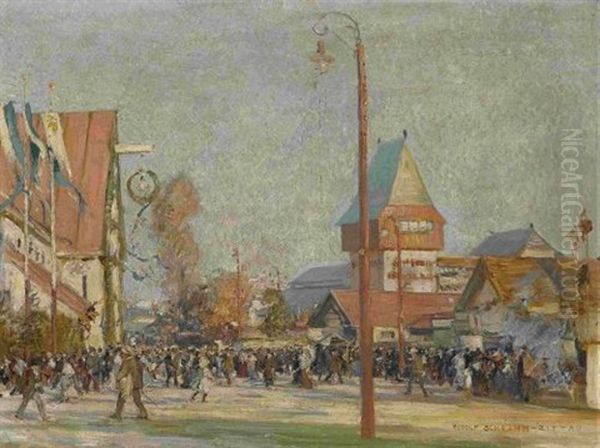 Das Munchner Jubilaums-oktoberfest 1910 Oil Painting by Max Rudolf Schramm-Zittau