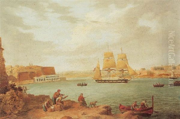 The Grand Harbour, Valletta Oil Painting by John or Giovanni Schranz