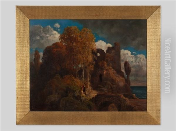 Ruins By The Sea Oil Painting by Karl Schreder