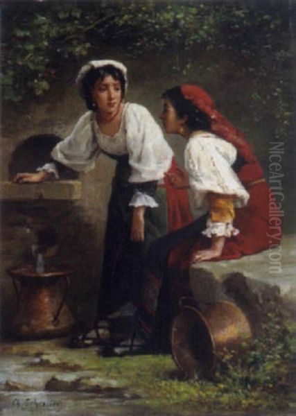 La Confidence Oil Painting by Charles Baptiste Schreiber