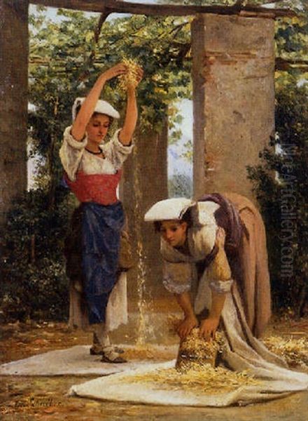Les Glaneuses Napolitaines Oil Painting by Charles Baptiste Schreiber