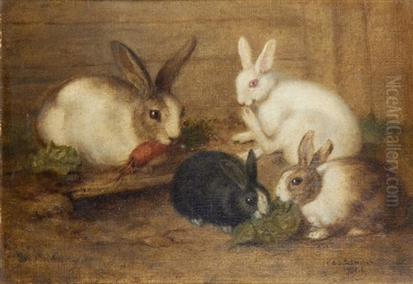 Studies Of Rabbits (a Pair) Oil Painting by Charlotte Mount Brock, Miss Schreiber