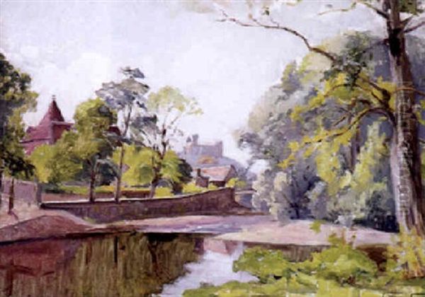 Blick Auf Ein Stadtchen In Fruhlingshafter Landschaft Oil Painting by George Lawrence Schreiber