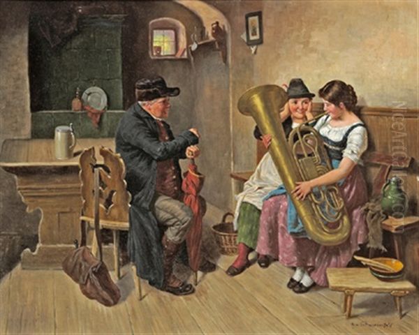 Erster Musikunterricht Oil Painting by Adolf Franz Christian Schreitter von Schwarzenfeld