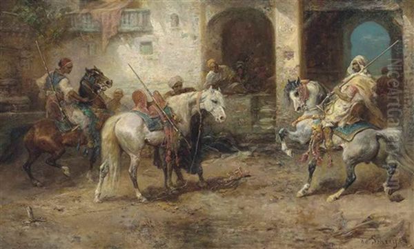 Arabian Horsemen Oil Painting by Adolf Schreyer