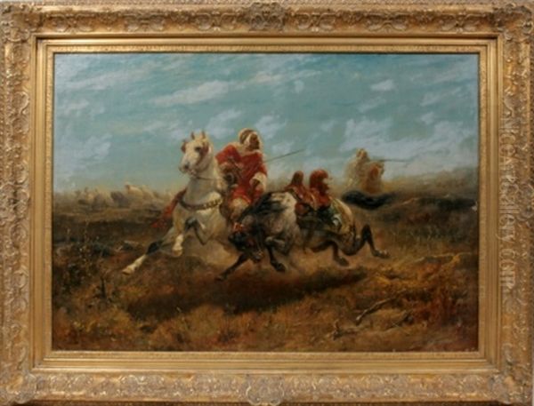 Arab Cavalry Battle Scene Oil Painting by Adolf Schreyer