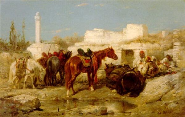 The Oasis Oil Painting by Adolf Schreyer
