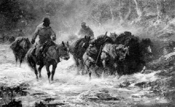 Walachische Reiter Bei Schneesturm Oil Painting by Adolf Schreyer