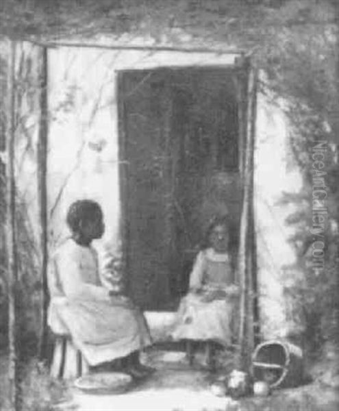 Mothers Little Helpers Oil Painting by Claudius W. Schreyer