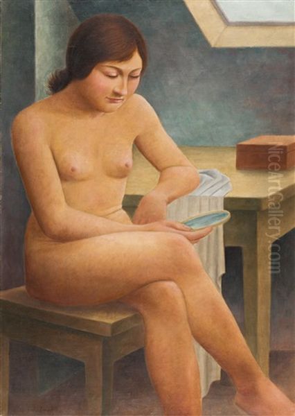 Madchen Mit Spiegel Oil Painting by Georg Schrimpf