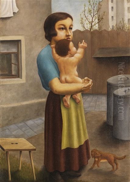 Im Hof/geschwister Oil Painting by Georg Schrimpf