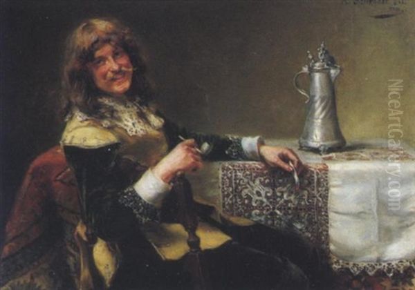 Musketier Mit Pfeife Und Zinnhumpen Oil Painting by Albert Friedrich Schroeder