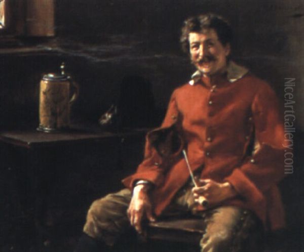 Pfeifenraucher Oil Painting by Albert Friedrich Schroeder